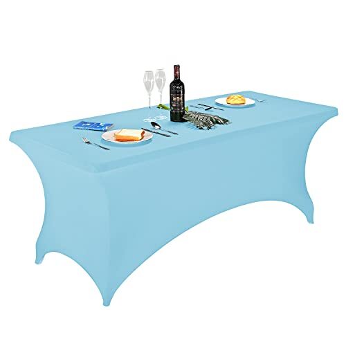 Spandex Table Covers 6ft，Fitted Tablecloth for 6ft Rectangular 6FT Bluemist