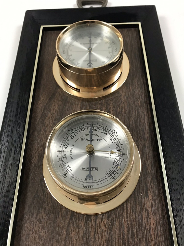 Vintage Spring Field Thermometer Barometer Humidity Wall Mount