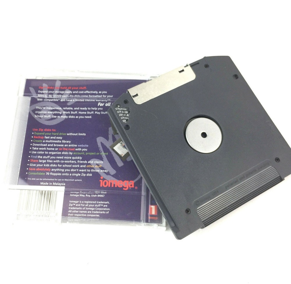 Iomega Zip Disk PC100 IBM Single Diskette 100MB Storage Capacity w Original Case