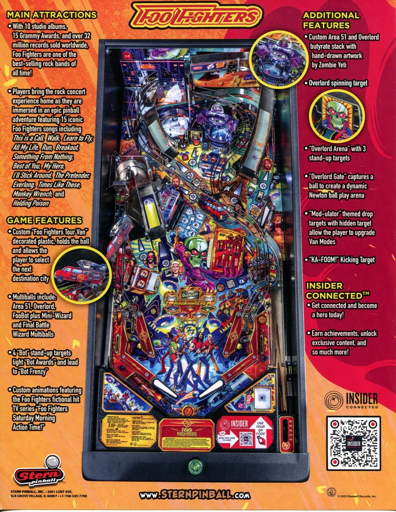 Foo Fighters Pro Edition Stern Pinball Flyer / Brochure / Ad Mint