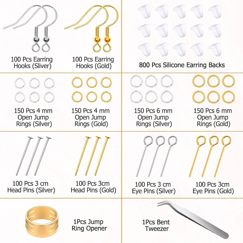 Hypoallergenic Earring Making Kit, 2000Pcs Earring Making Supplies Kit with H...