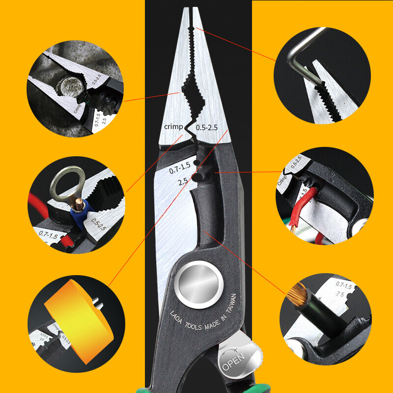 8 inch Crimping Tools Needle-nose Pliers Multitool Nippers Cable Wire Stripper