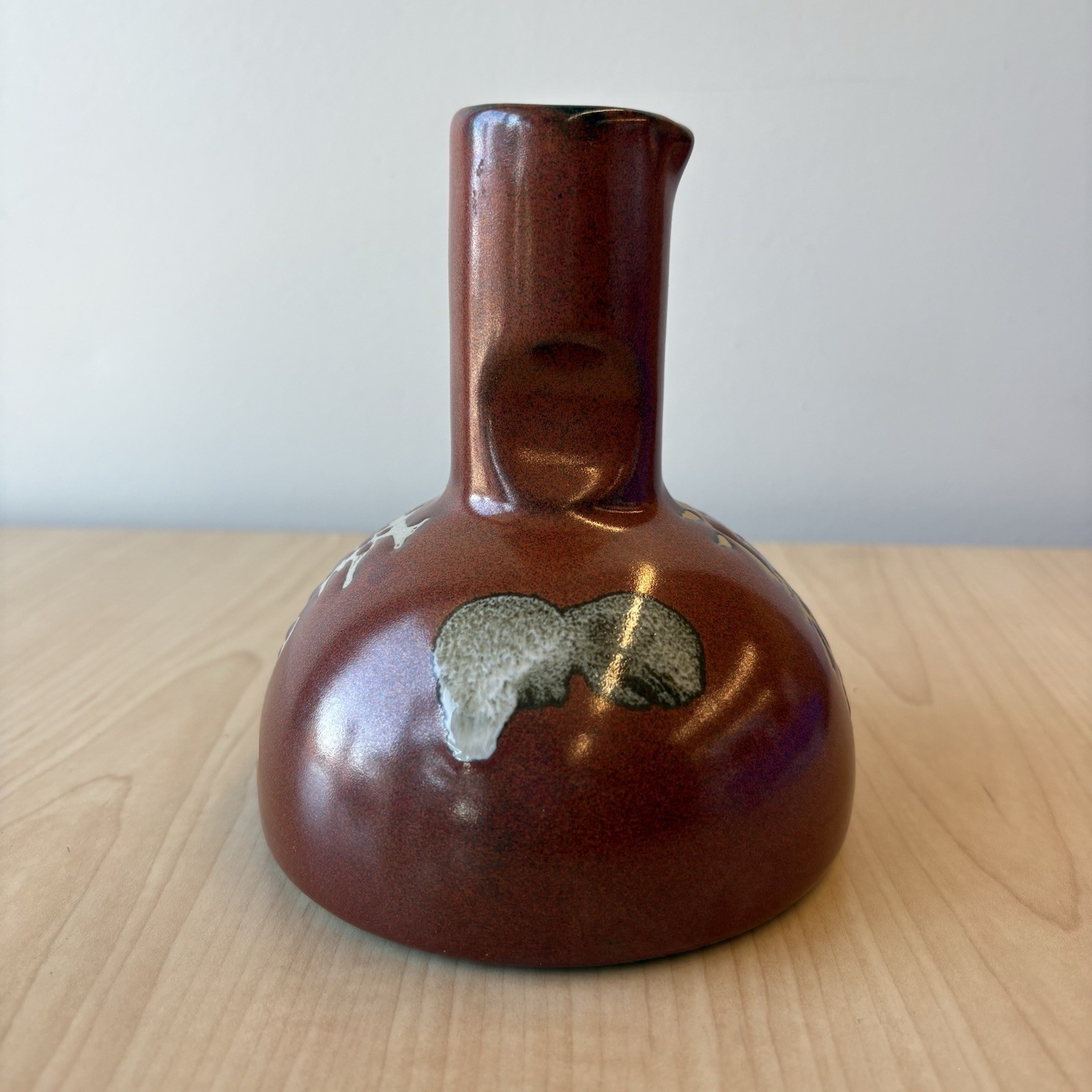 Vintage Japanese Tokkuri Sake Bottle 5” Brown Studio Pottery Kanji Hand Glazed