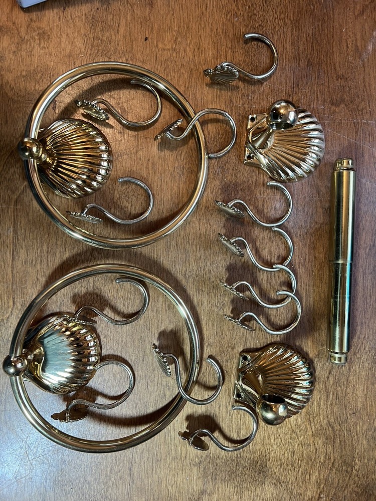 Vintage Shenter Solid Brass Towel Loops TP Bracket Shower Curtain Hooks Seashell