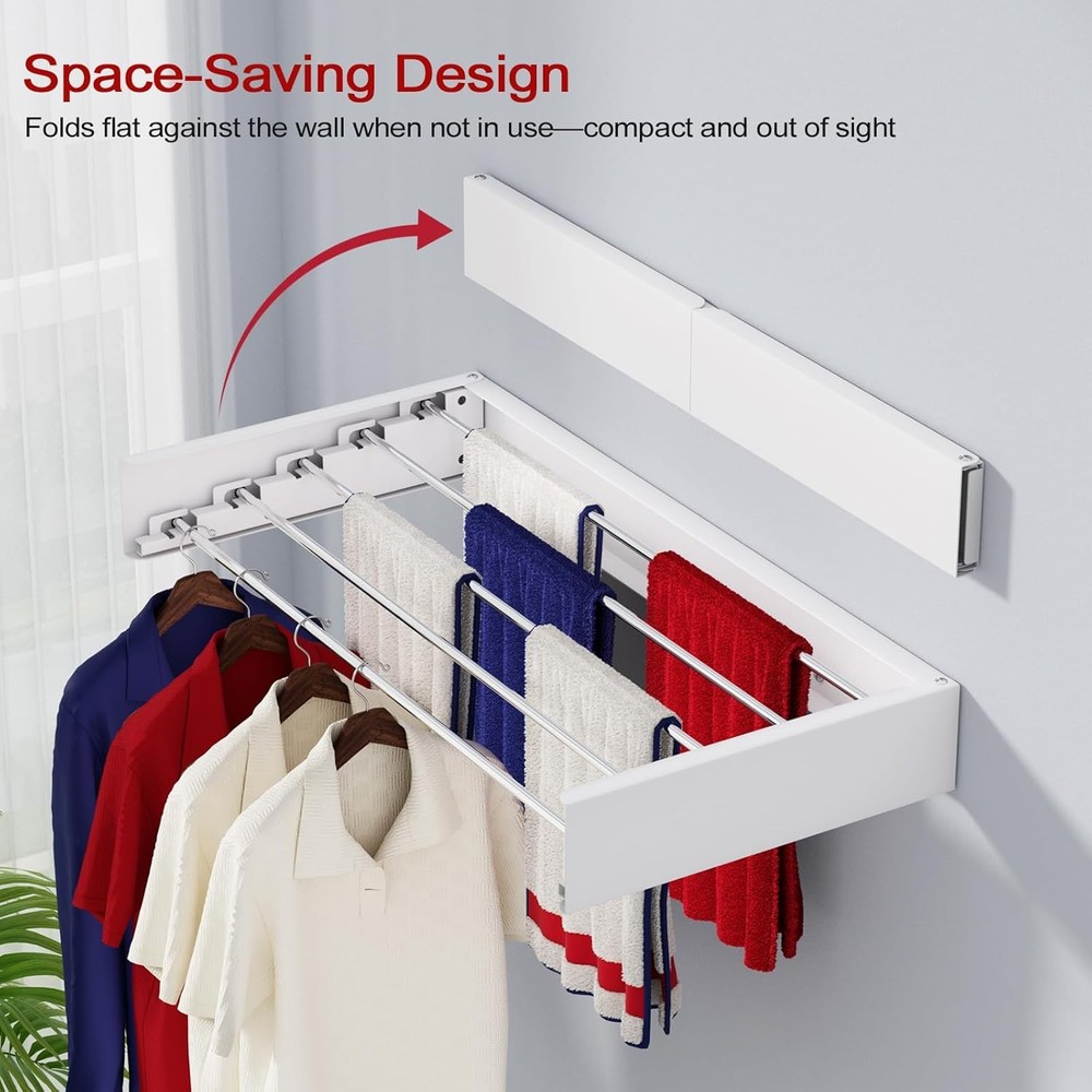 Wall Mounted Drying Rack 31.5", Foldable Laundry Drying Rack with Stainless Stee