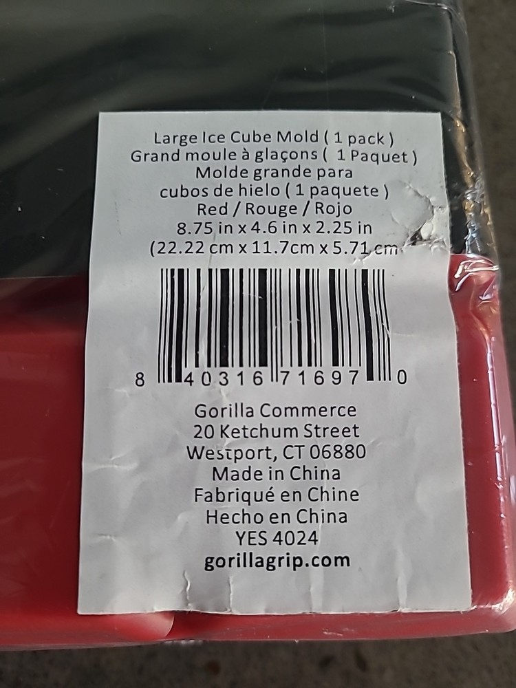 New Gorilla Grip Large Ice Cube Mold (1 Pack) Red 8 Cube