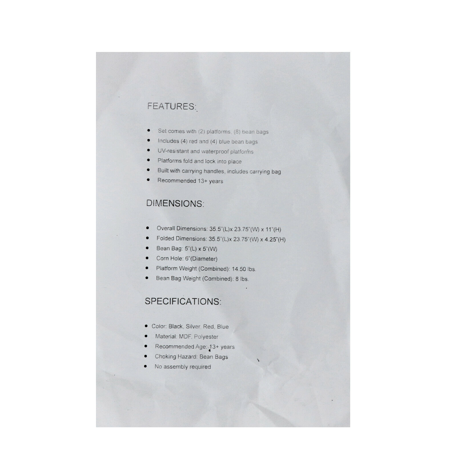 Foldable Cornhole Bean Bag Toss Game Set Regulation Size Aluminum Frame W/8 Bags