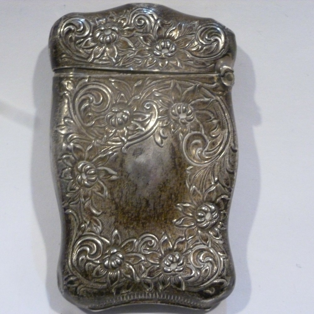 ANTIQUE 3D FLORAL STERLING SILVER MATCH SAFE