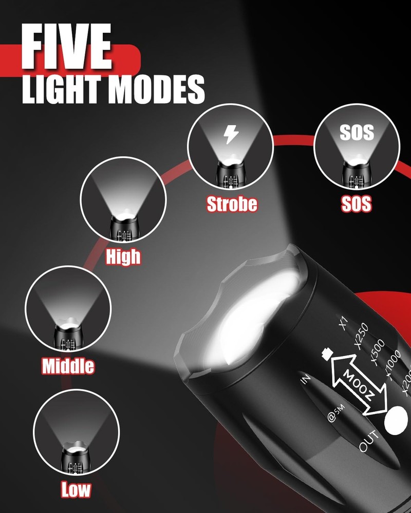 LED Flashlight 2 Pack, Bright Tactical Torch High Lumens with 5 Modes, Waterp...