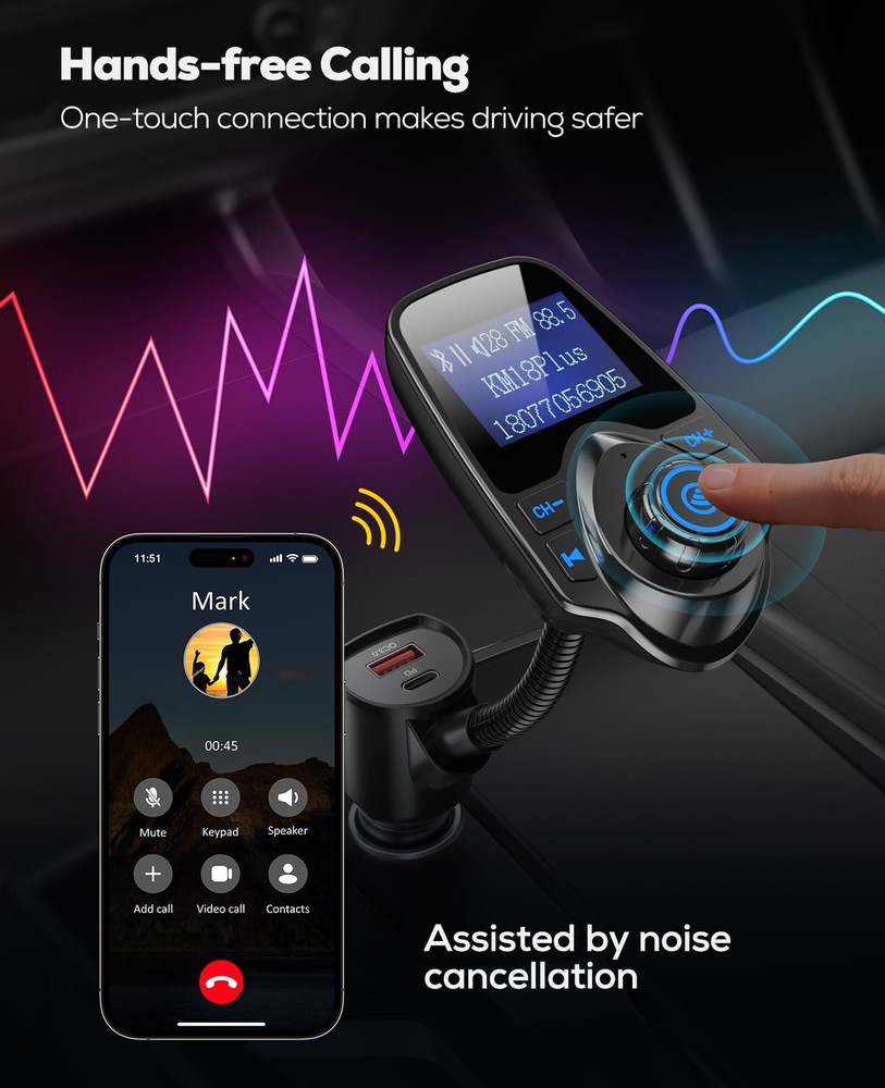 Nulaxy 2026 KM18 Upgraded Version 48W Bluetooth 5.4 Car Adapter with Fasting ...