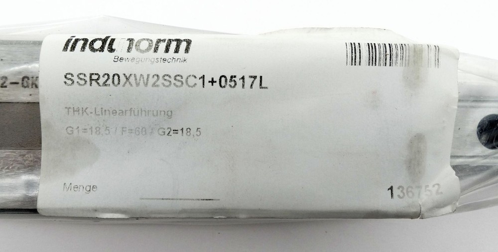 Indunorm THK SSR20XW2SSC1 + 0517L linear guide // linear guide -unused-