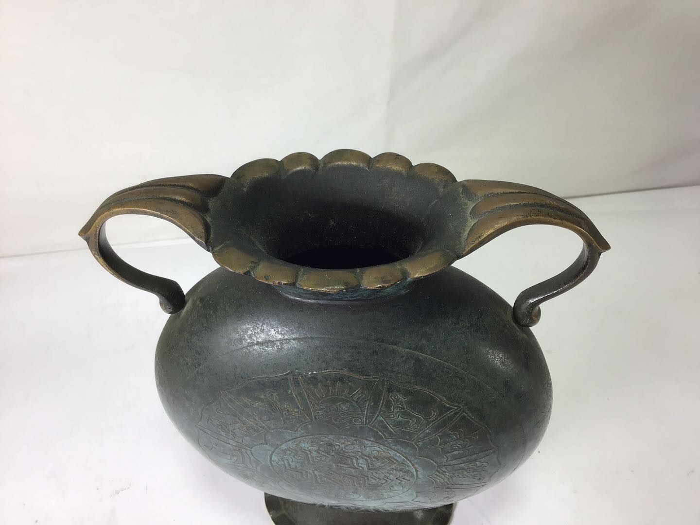 KK37 Vintage 7 Tribes of Israel Jewish Judaica Brass Moon flask Vase Hebrew