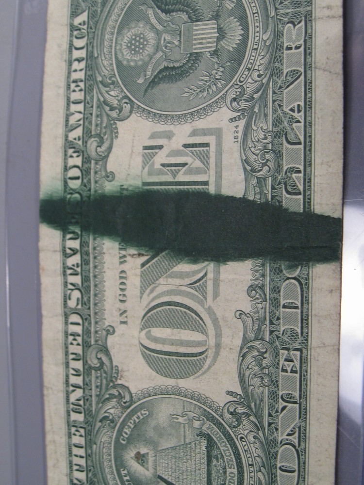 ERROR Note: INK SMEAR. 1974 $1 One Dollar FRN Note. B/C Block.