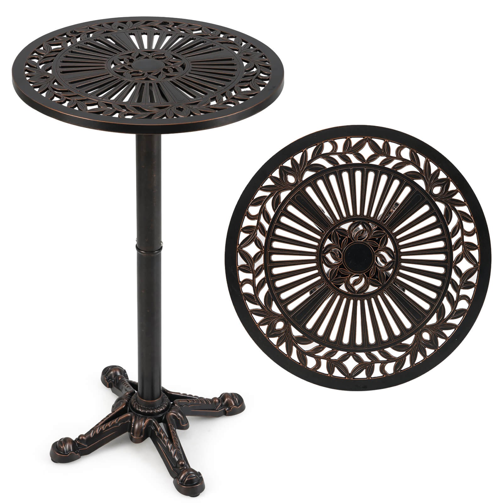 24" Patio Round Bar Table w/Carved Texture for Garden Backyard Balcony, Poolside