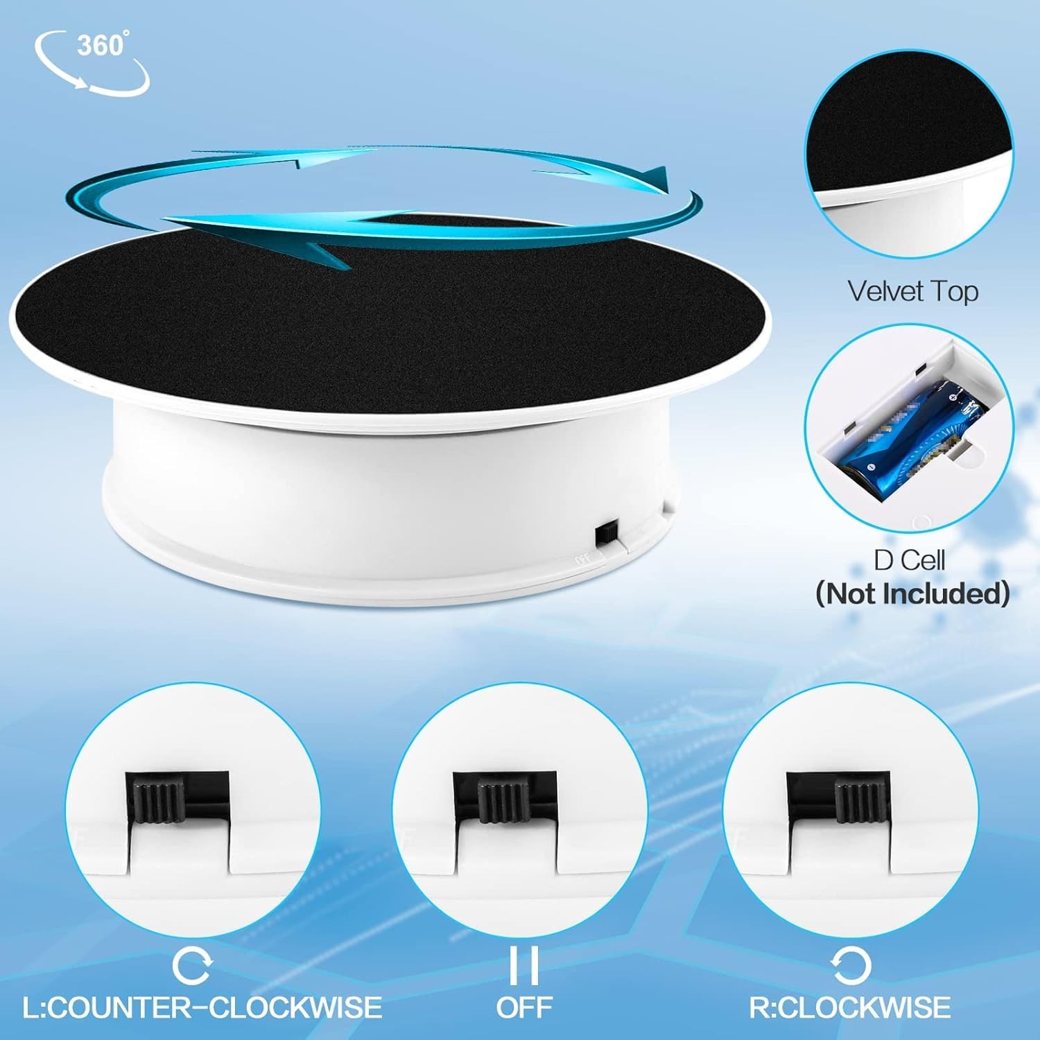 8 Inch Motorized Black Rotating Display Stand 360 Degree Photography Turntable