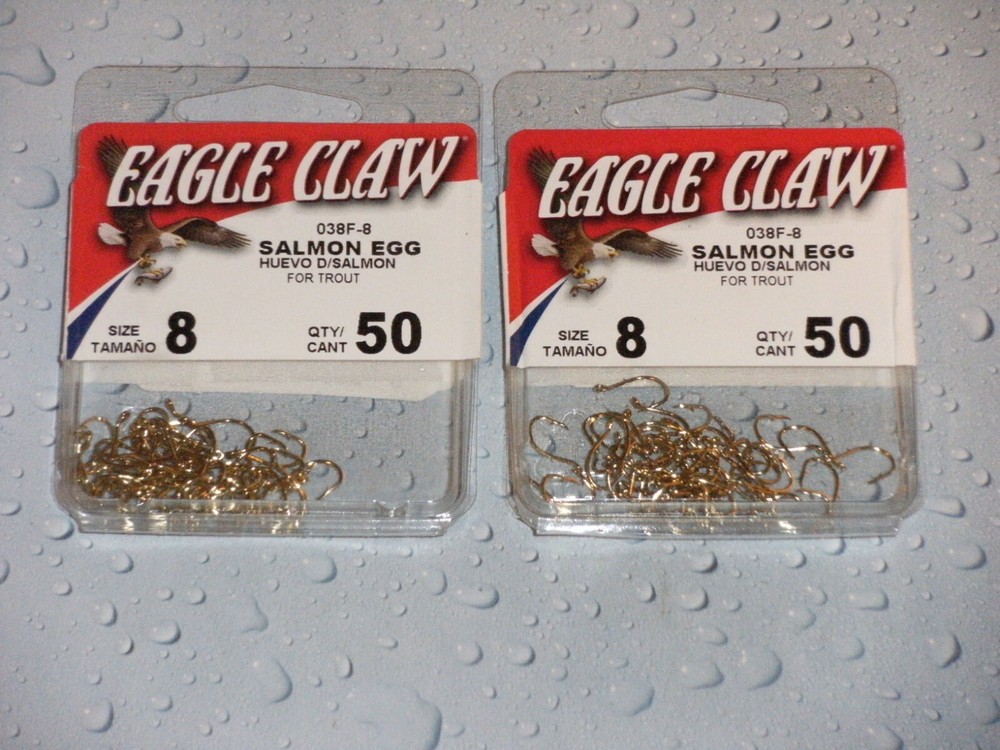 (100) Eagle Claw Salmon Egg Gold Hooks Size 8.