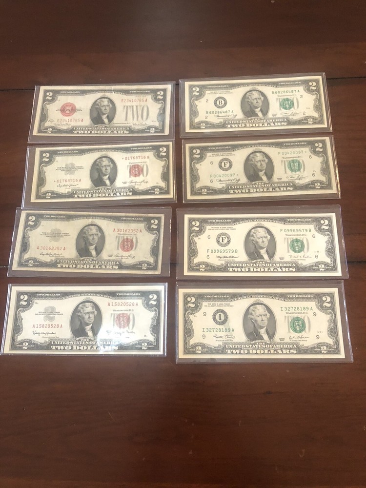 Two Dollar Notes-8 Different Notes 1928-2003