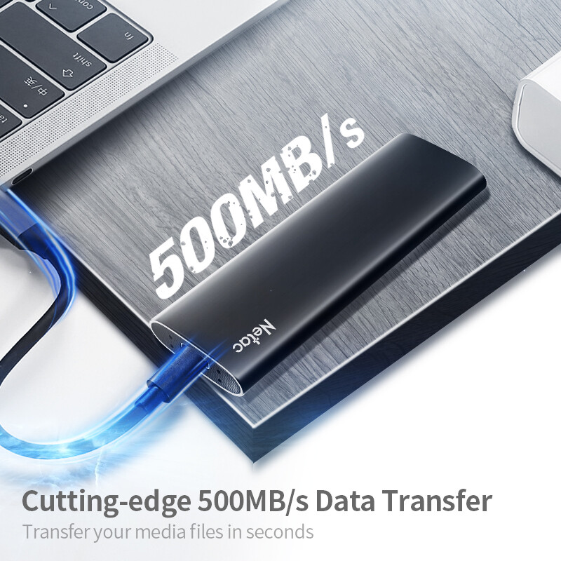 Netac 500GB Portable SSD USB 3.2 Gen2 Type-C External Solid State Drive 500MB/s