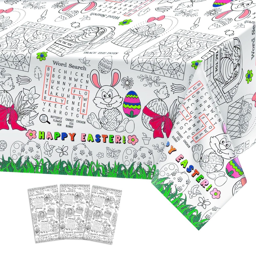 3 Pack Large Happy Easter Coloring Tablecloth - Giant Easter Color-in Poster,...