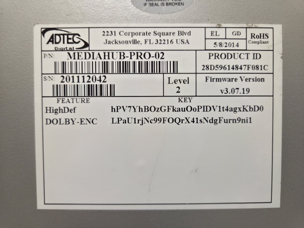 Adtec Digital MediaHUB-HD Pro MPEG-2/4 Broadcast Encoder Decoder, Untested