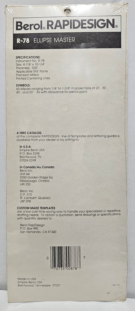 BEROL RAPIDESIGN #R-78 Ellipse Master NEW