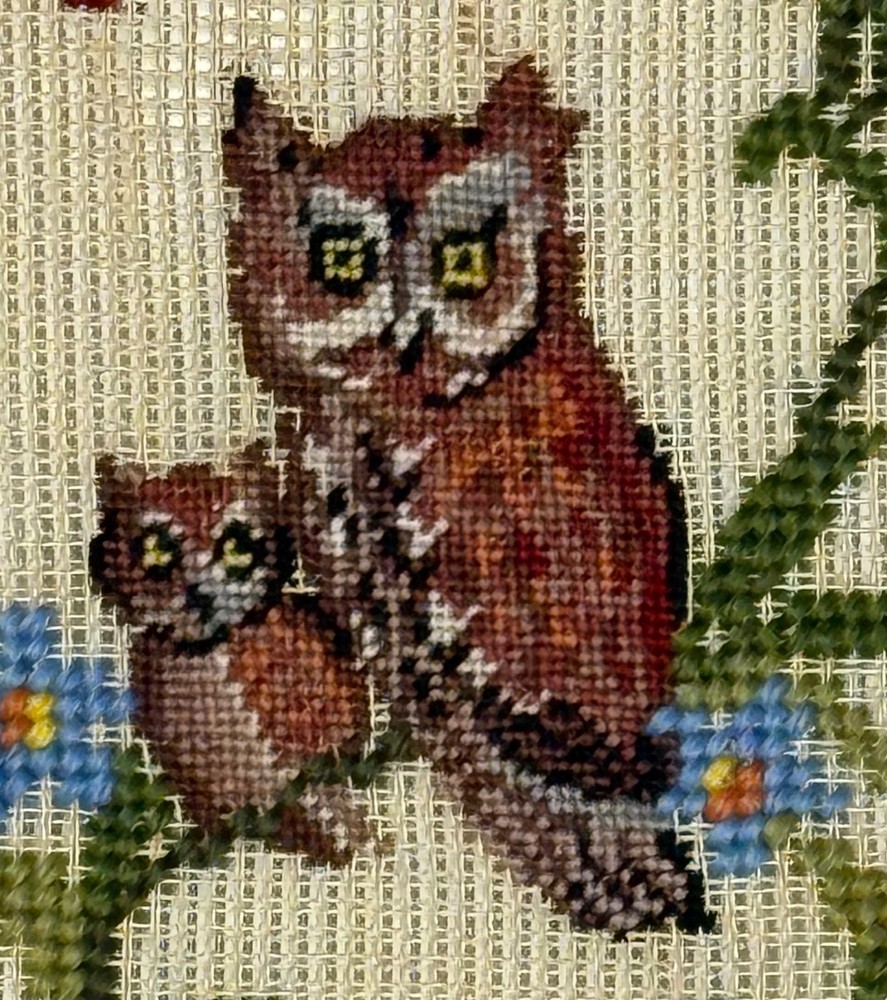 Preworked 4 OWL BIRDS Bird Bell Pull Table Runner Needlepoint Canvas 4.5 x 26.75