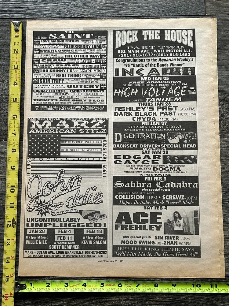 KISS Concert Ad Advert ACE FREHLEY Feb 4 1995 Rock The House NJ Vintage Kiss