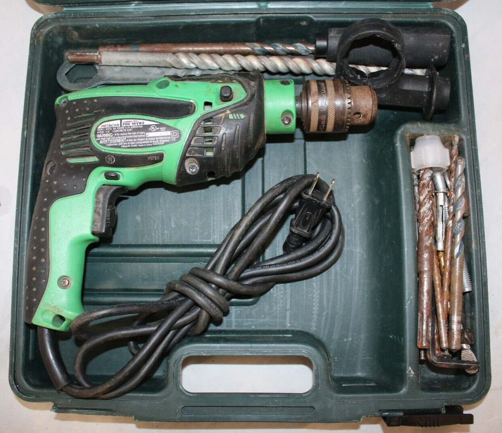 Hitachi Hammer Drill FDV 16VB2  W/ Case, auxiliary Handle, extra Drill Bits