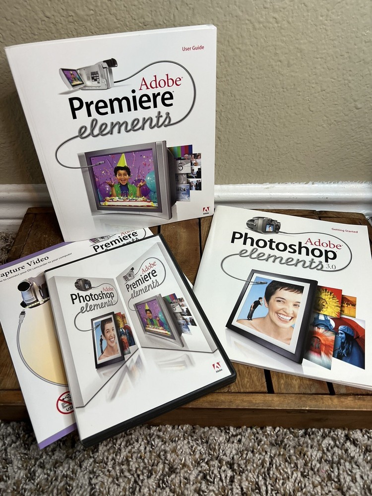 Adobe Photoshop Elements 3.0  And Adobe Premier Elements W/ Books/CD