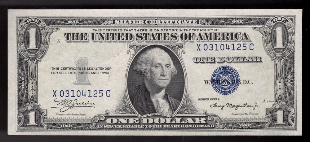 $1 1935 A Silver Certificate Major Misalignment Error W/PRINT PLATE # ON TOP UNC