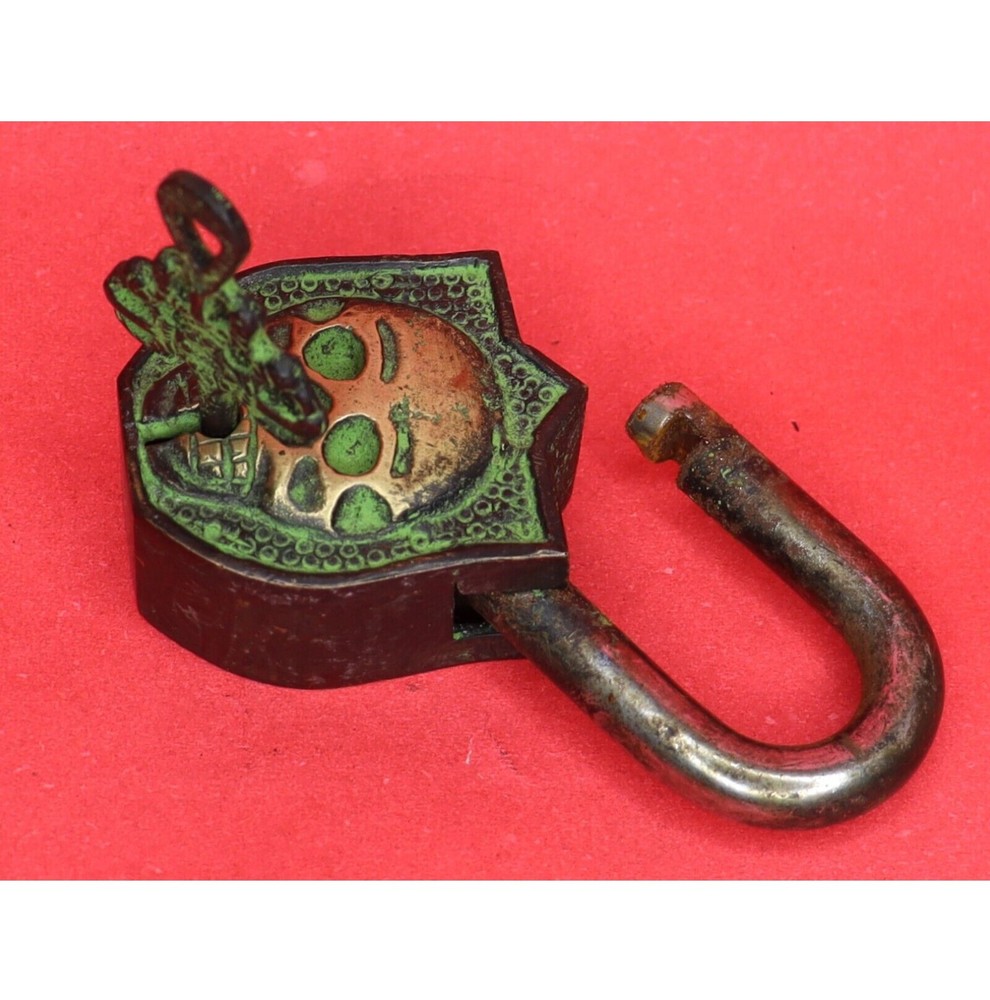 Devil Face Engraved Lock Antique Style Brass Handcrafted Padlock & Working Keys