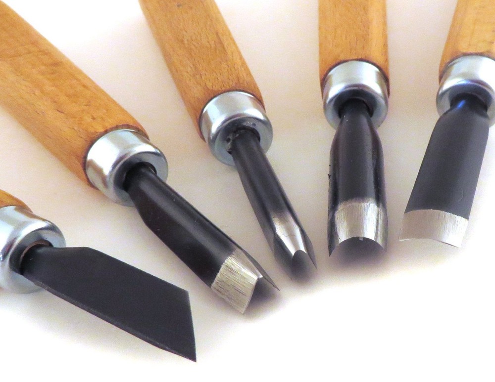 Narex 5 Piece Set Starter Carving Chisels 3 Gouges, V Tool and Double Bevel S...