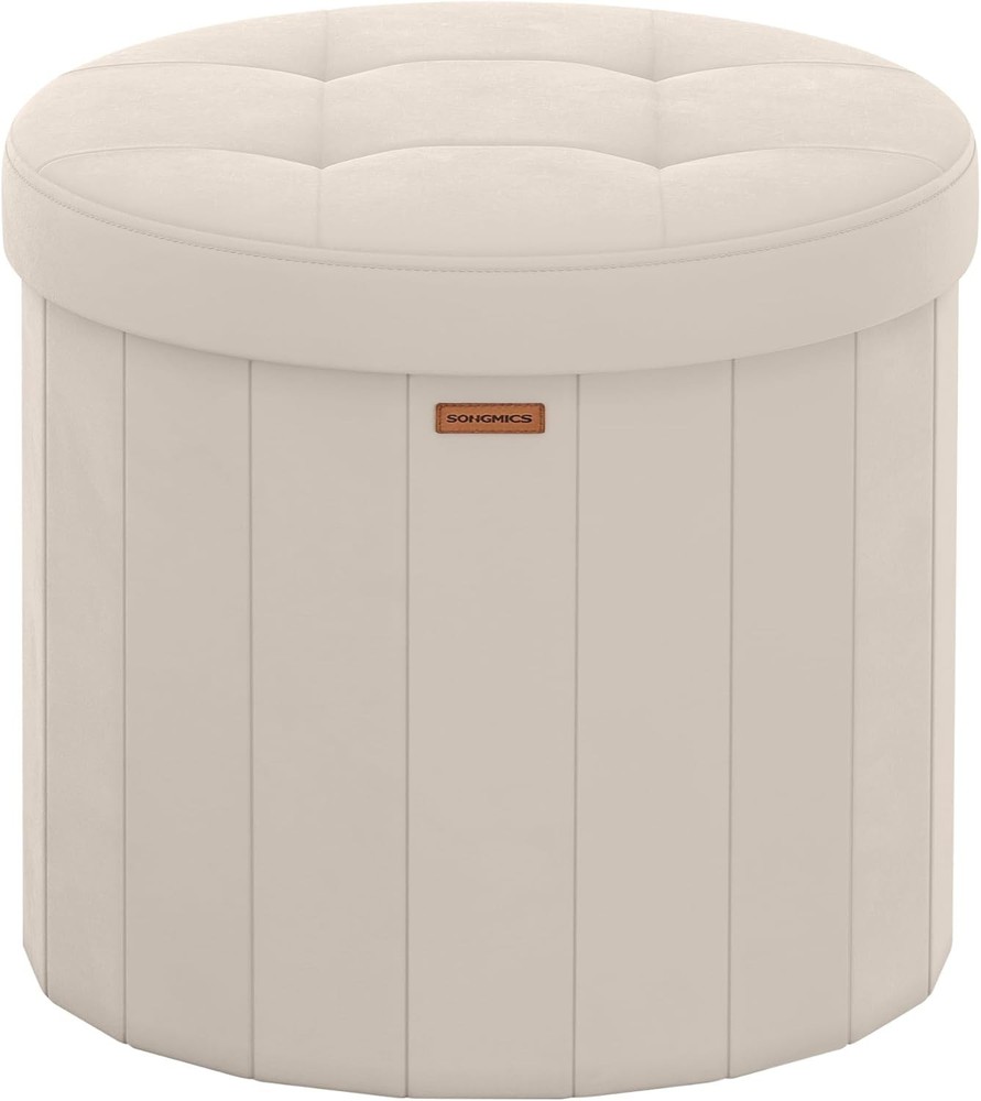 Collection Round Storage Ottoman Folding Footrest Stool W/ Removable Lid