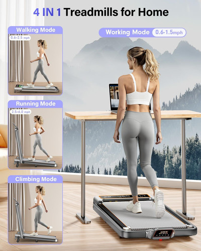 Walking Pad Treadmill with 12% Incline Panel Control+Display, Silver