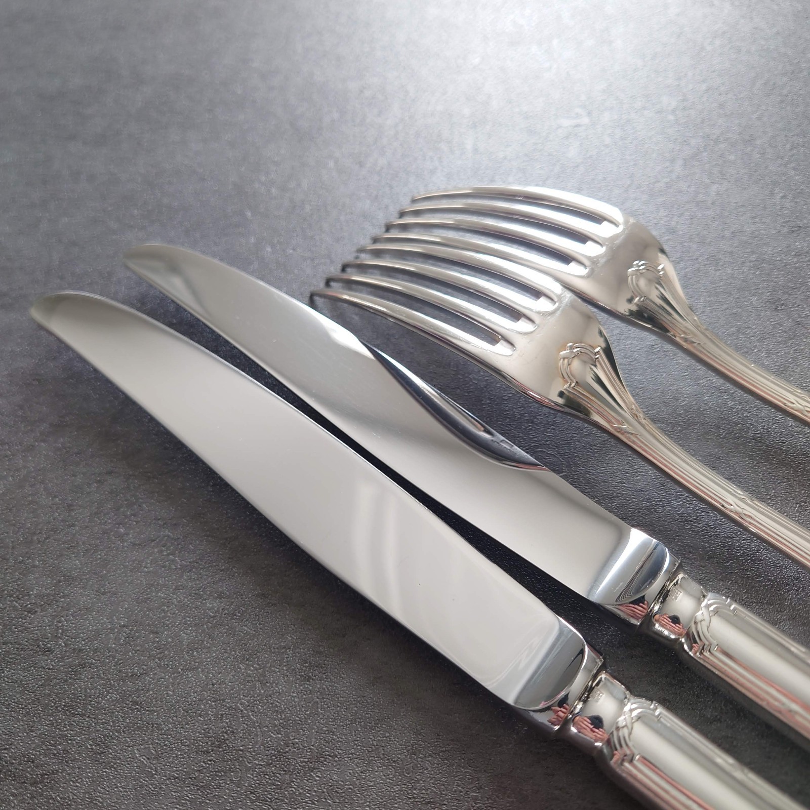 Christofle Rubans 6pcs Flatware Silverplated Table Knife Fork Spoon Excellent