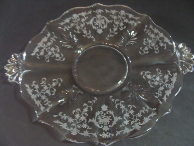 Fostoria Navarre Clear Etched Cake Pie Plate Platter Etch 327 Baroque Shape