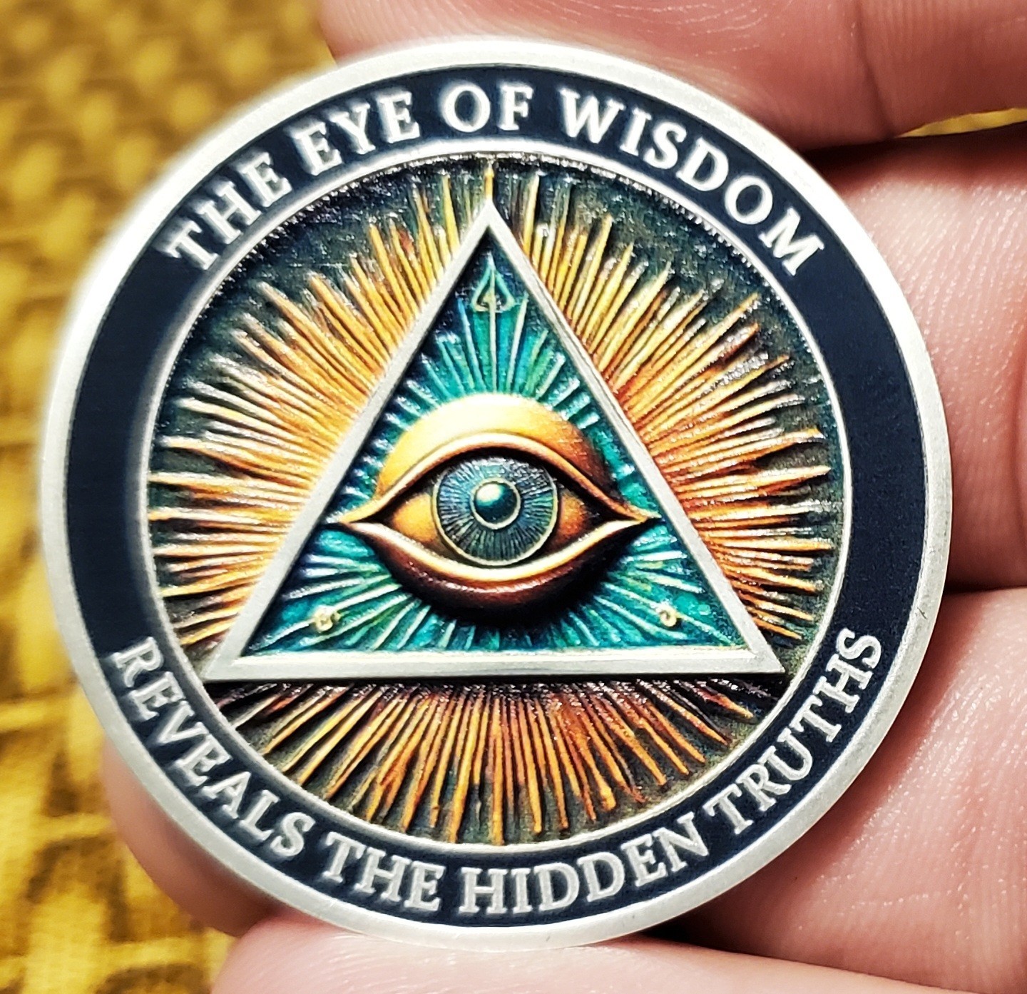 MASONIC ENAMELED CHALLENGE COIN-BEAUTIFUL TURQUOISE HIGHLIGHTS