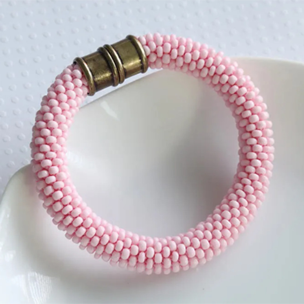 Salmon Pink Bead Crochet Bracelet