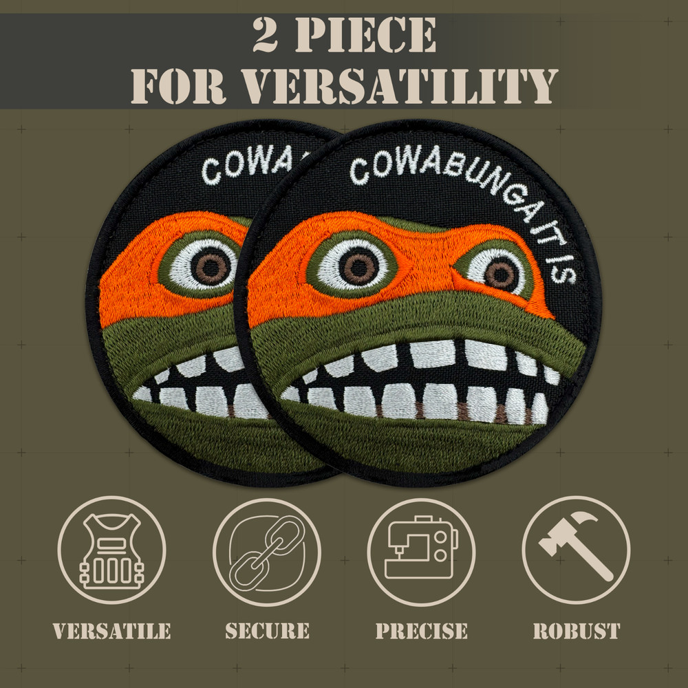 Cowabunga Patch Funny Ninja Turtle Embroidered Patch Hook & Loop Backing