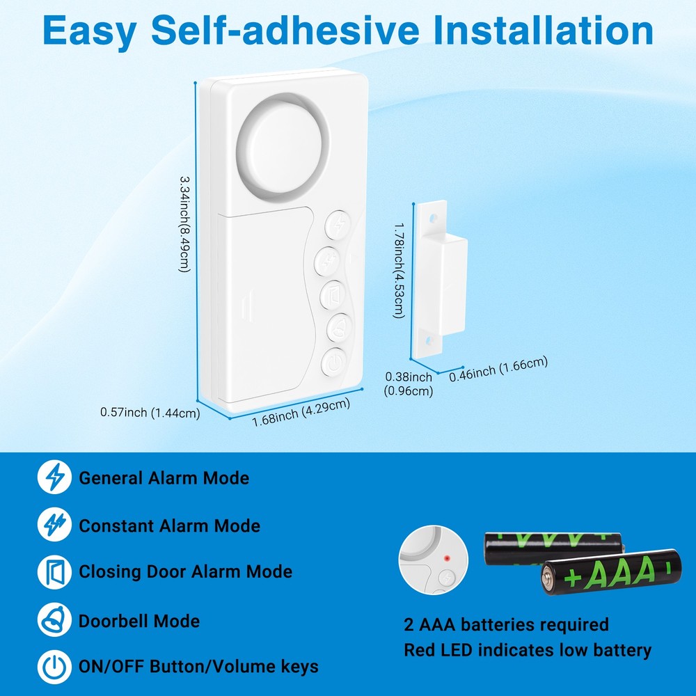 Adjustable Time Delay Freezer Alarm 108dB Loud 4 Modes Magnetic Sensor 3 Volume