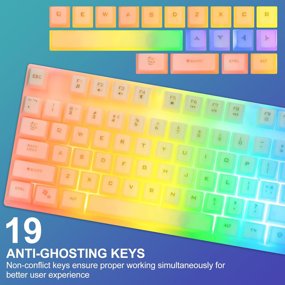 CHONCHOW LED Keyboard and Mouse, 104 Keys Rainbow Backlit White