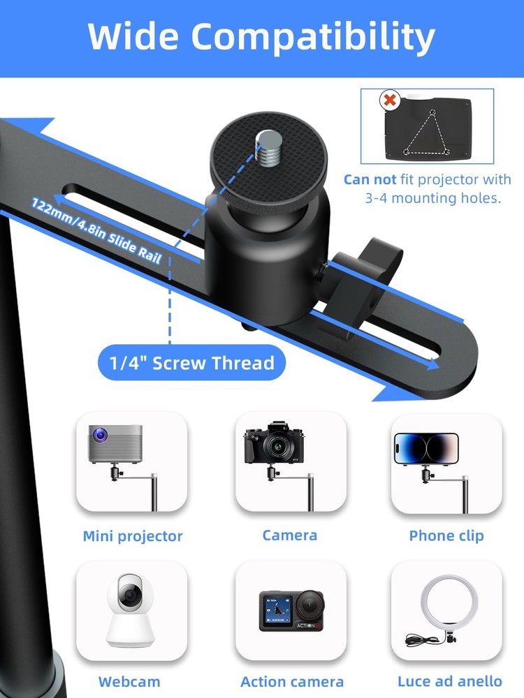 Black PR007FP Projector Wall Mount Hidden Stand 360 Swivel Adjustable Bracket