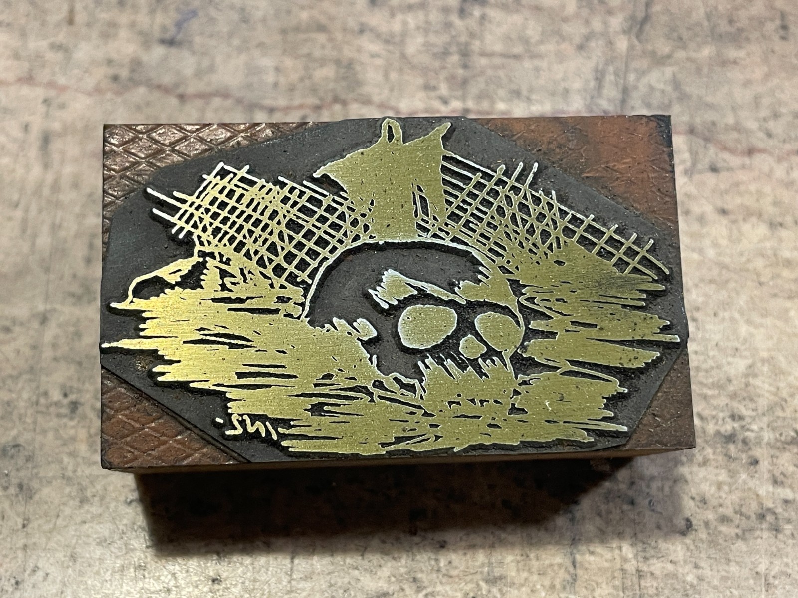 Printing Letterpress Printers Block Scull Tableau / Still Life (1243)