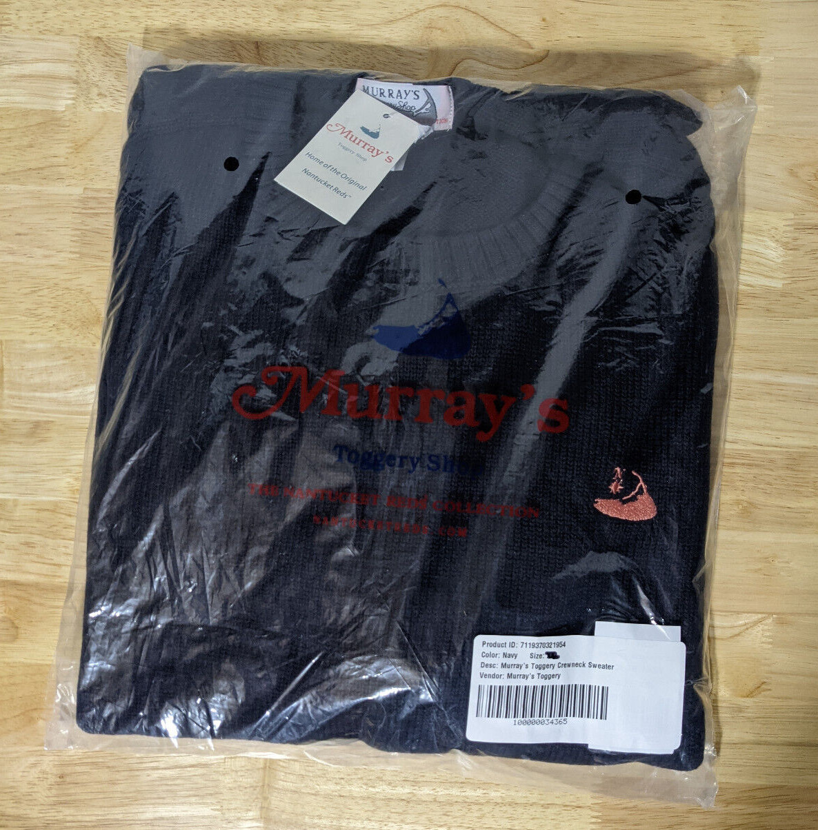 NWT Murrays Toggery Shop Nantucket Reds Collection Navy Blue Sweater with Logo