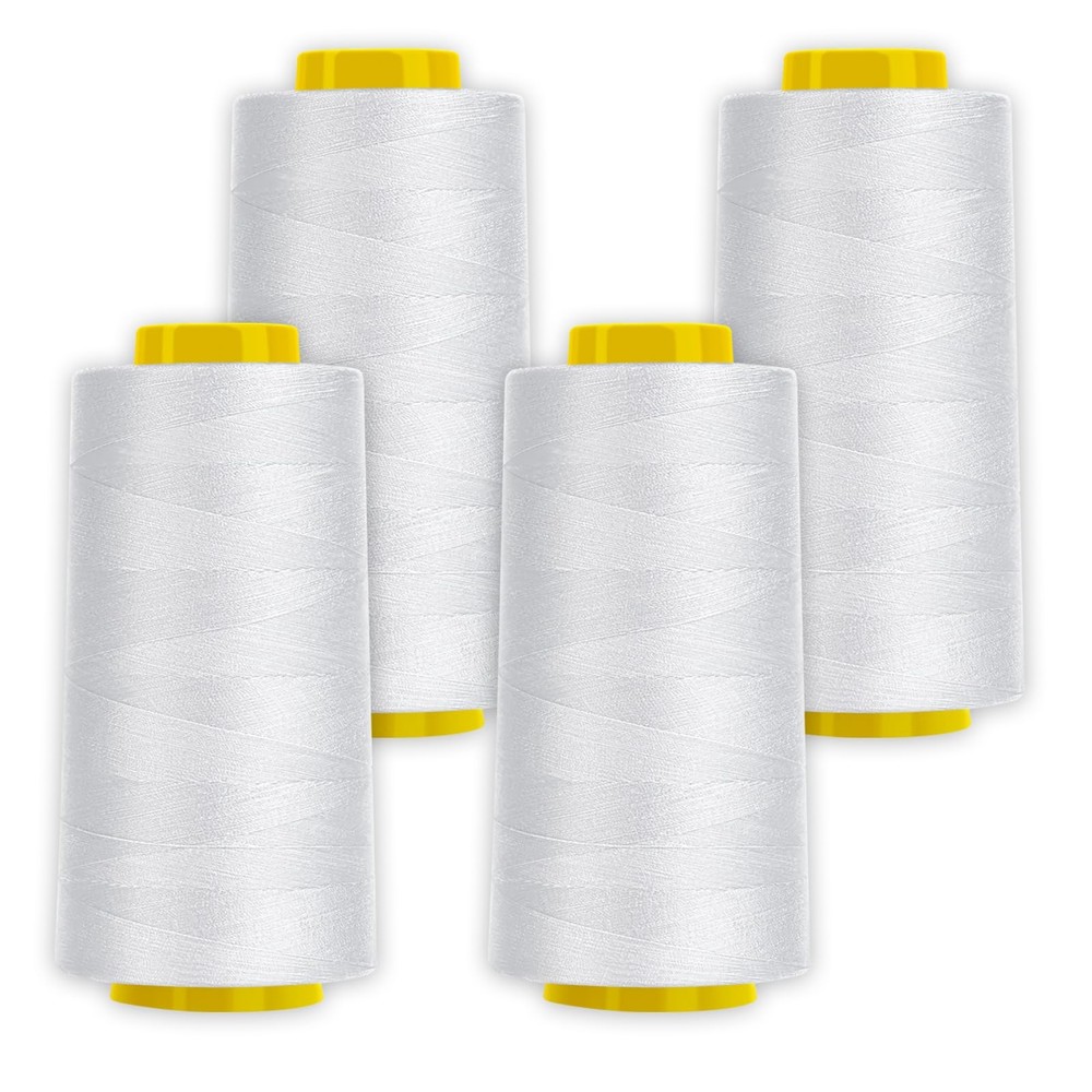 4 PCS Serger Thread Cones 3000 Yd White Polyester Sewing Overlock Quilting