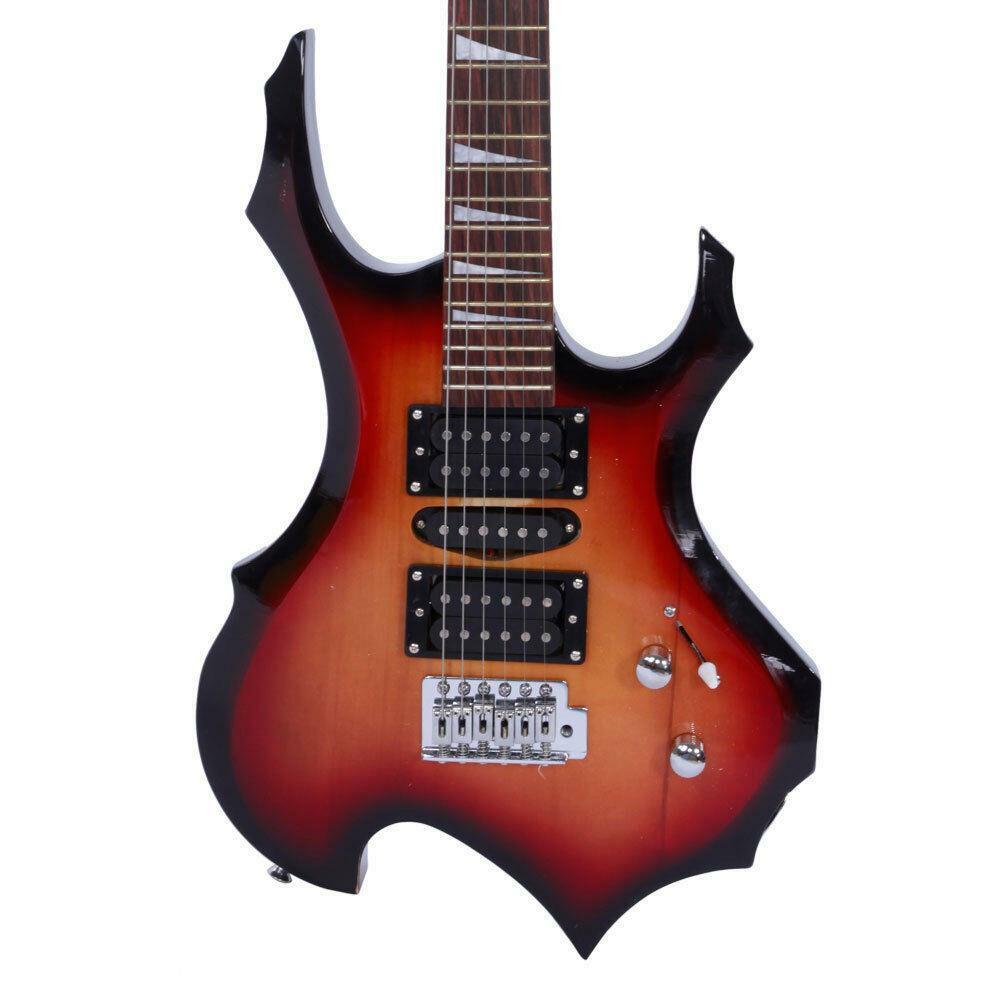 Glarry Sunset Flame Type Beginner Practice Right-Handed Electric Guitar Set