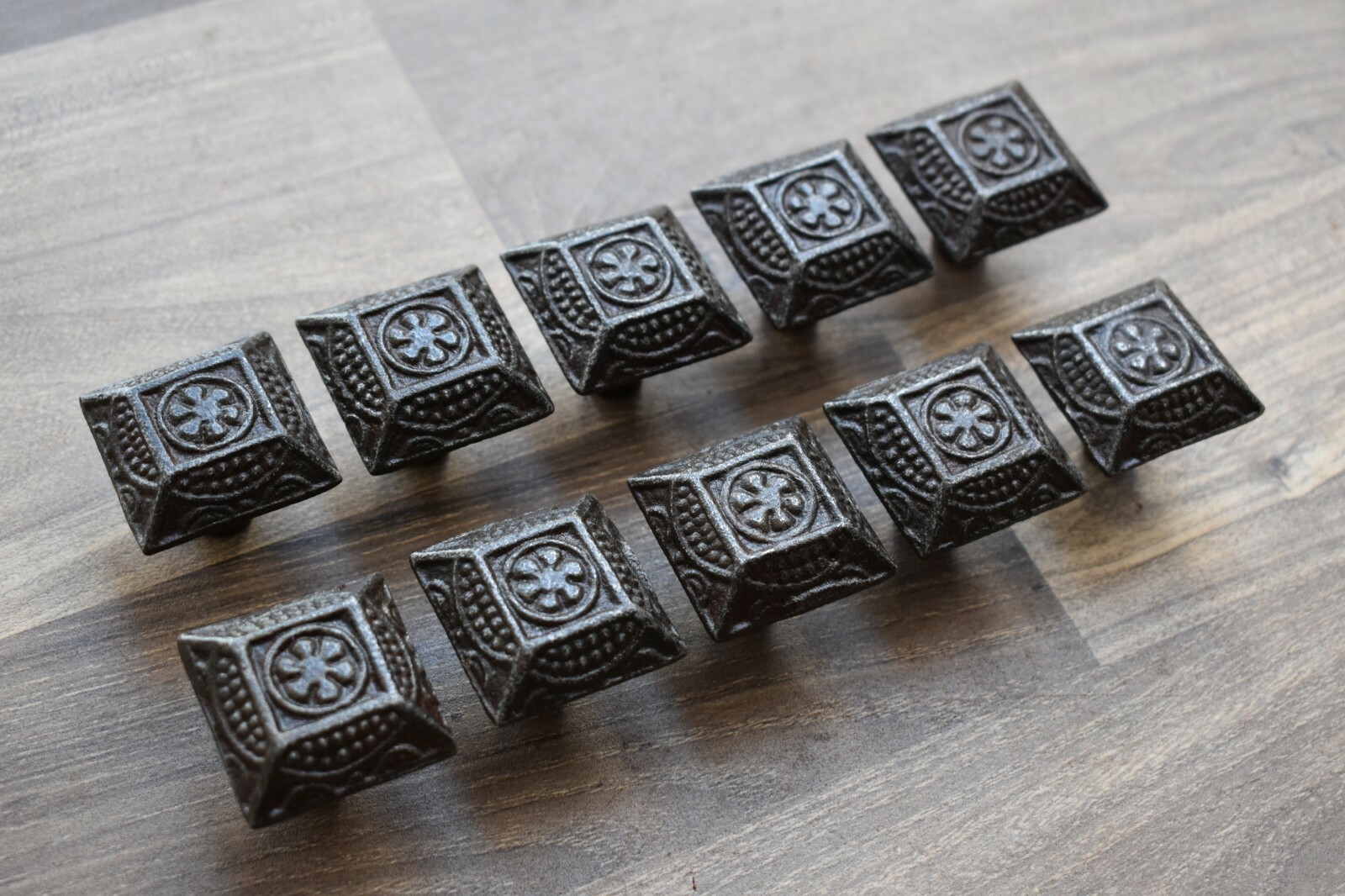 Vintage Victorian cast iron knobs cabinet drawer door handle pull rustic 10 pcs