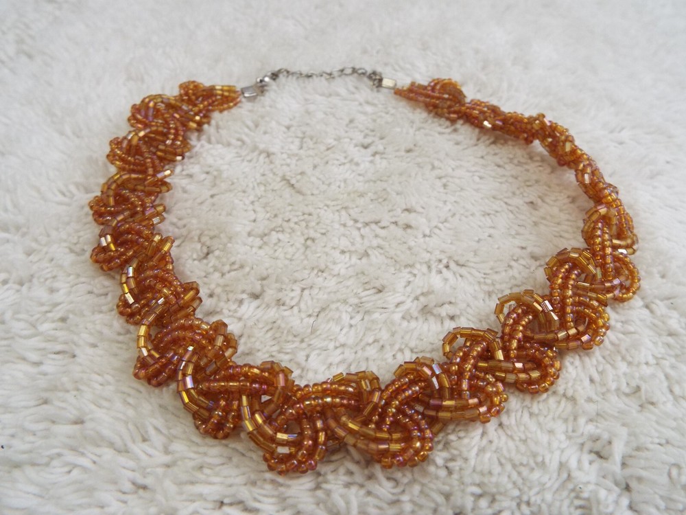 Orange Micro Glass Bead Necklace (D31)