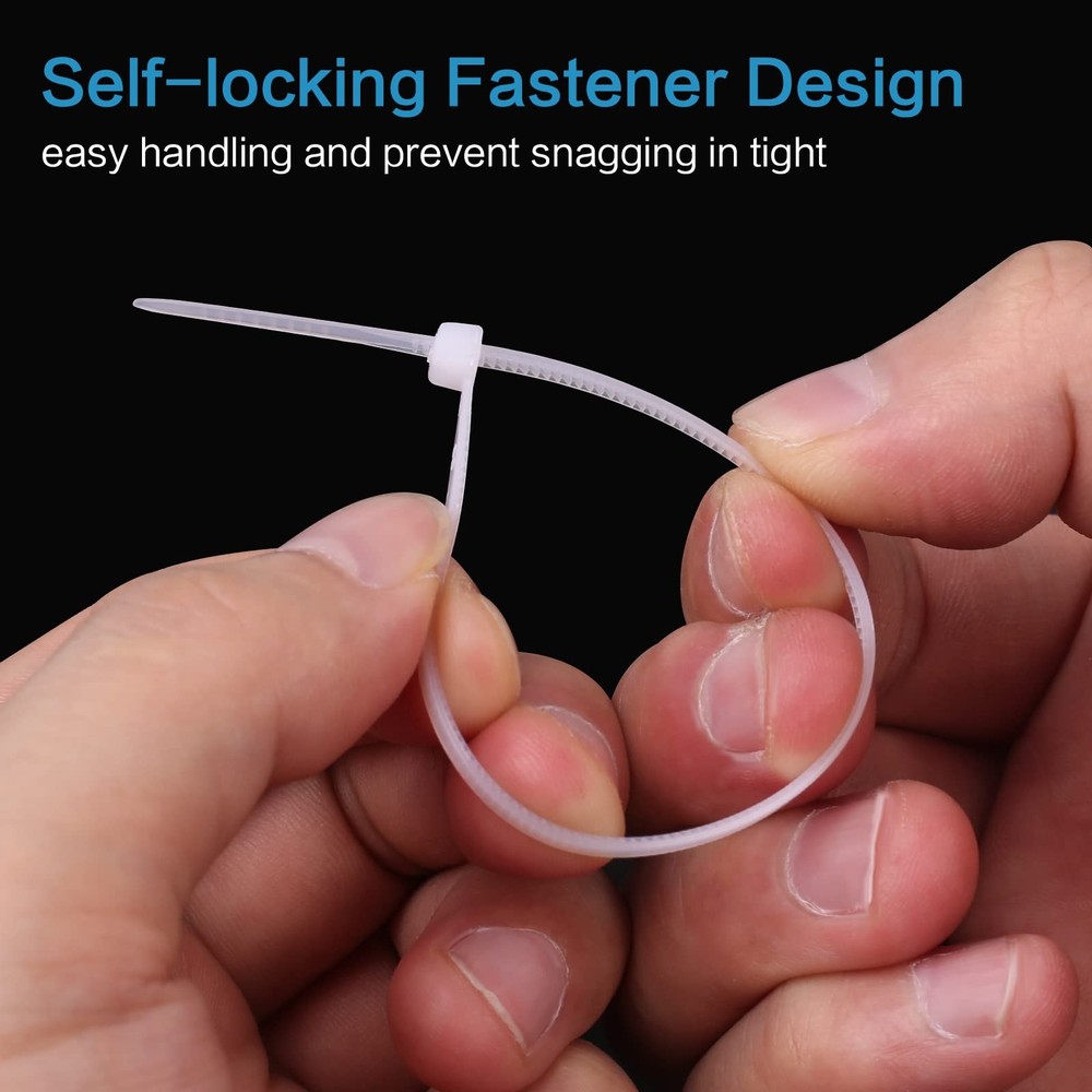 1000 Pcs White Zip Ties, 6 Inch Clear Self-Locking Nylon Cable 6",