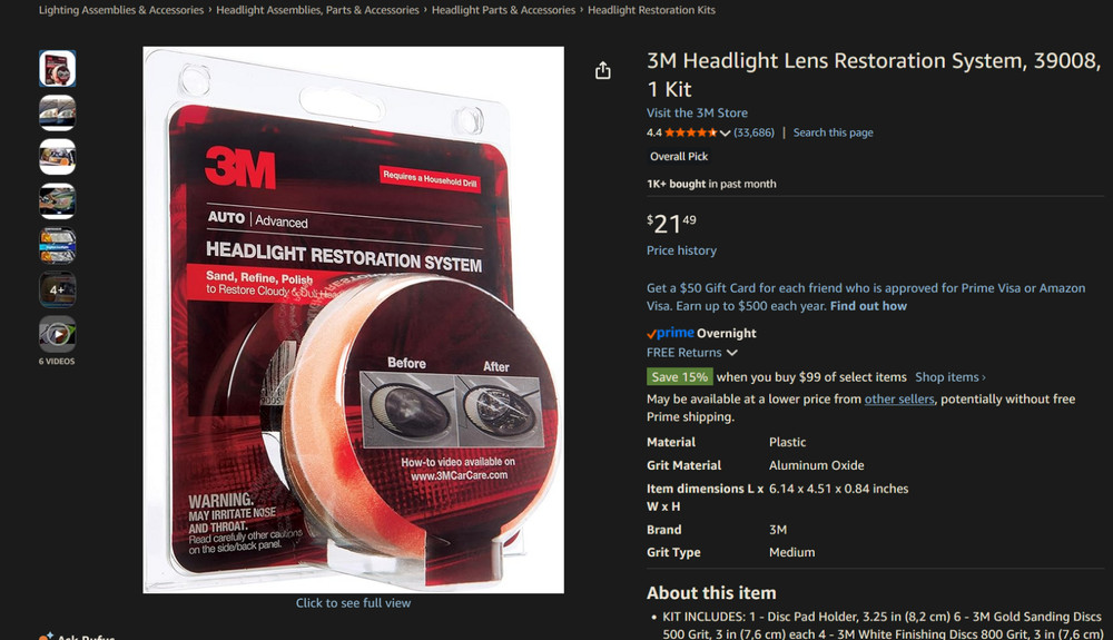 3M Headlight Lens Restoration System (Part# 39008)
